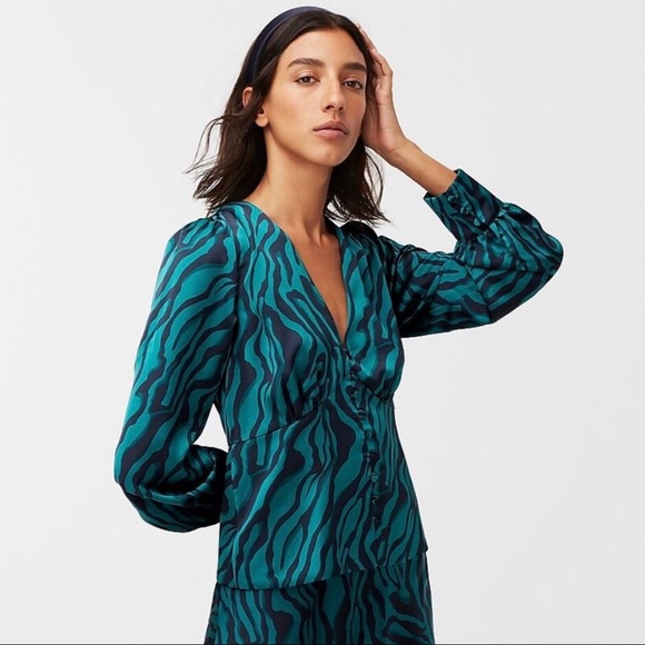J. Crew Tops - J. Crew Deep V Zebra Stripe Blouse Size 12